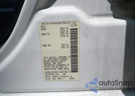 2019 Nissan Altima 2.5 Sr z USA, uszkodzony, nr VIN 1N4BL4CV6KC167825